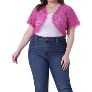 Plus Size Sheer Shrug Open Front Cardigan Hot Pink